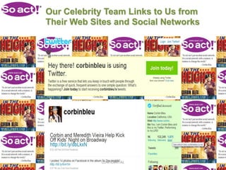 Our Celebrity Team Links to Us from
Their Web Sites and Social Networks




            CONFIDENTIAL
 