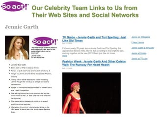 Our Celebrity Team Links to Us from
Their Web Sites and Social Networks




            CONFIDENTIAL
 