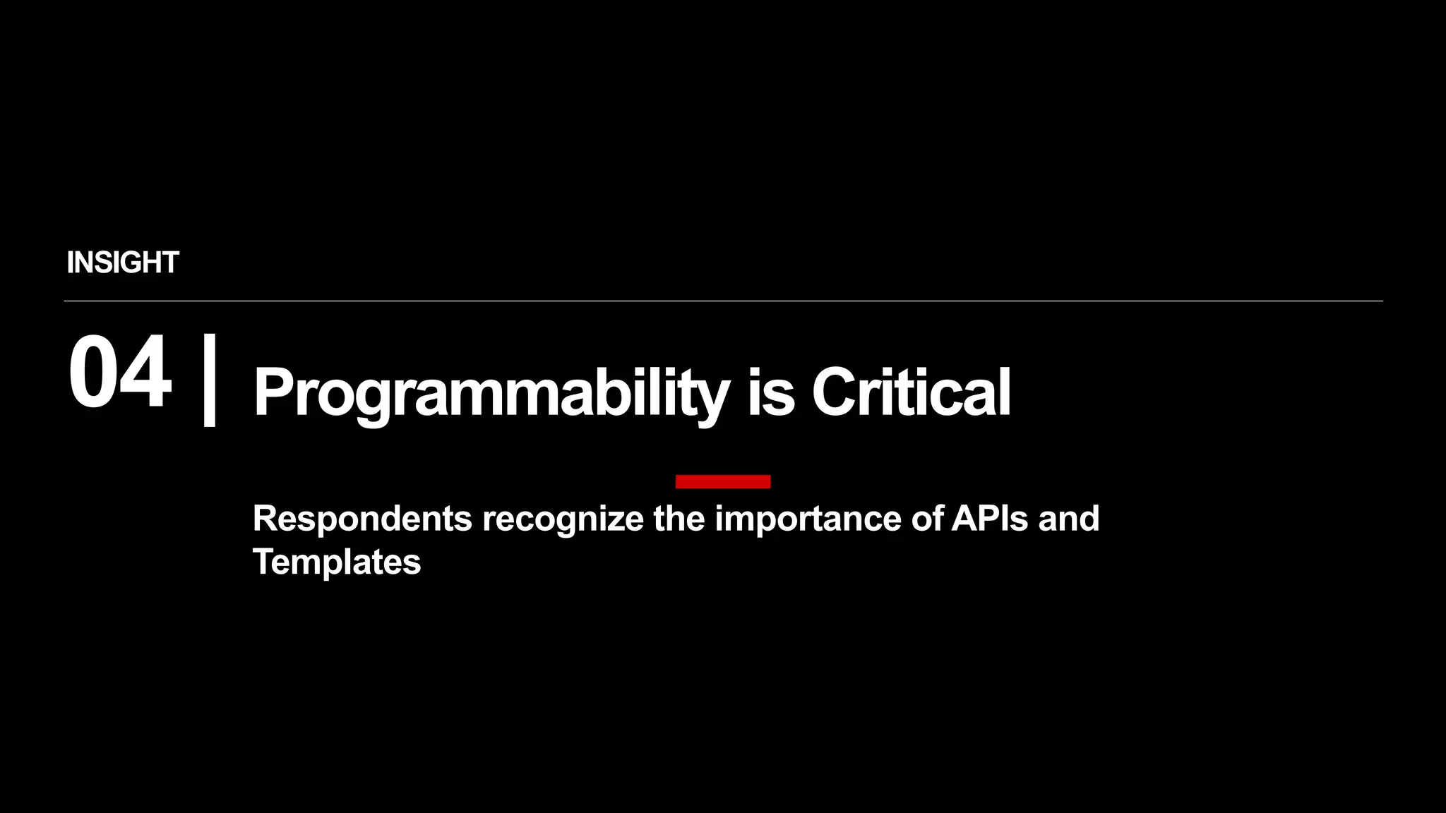 04 |
Respondents recognize the importance of APIs and
Templates
INSIGHT
Programmability is Critical
 