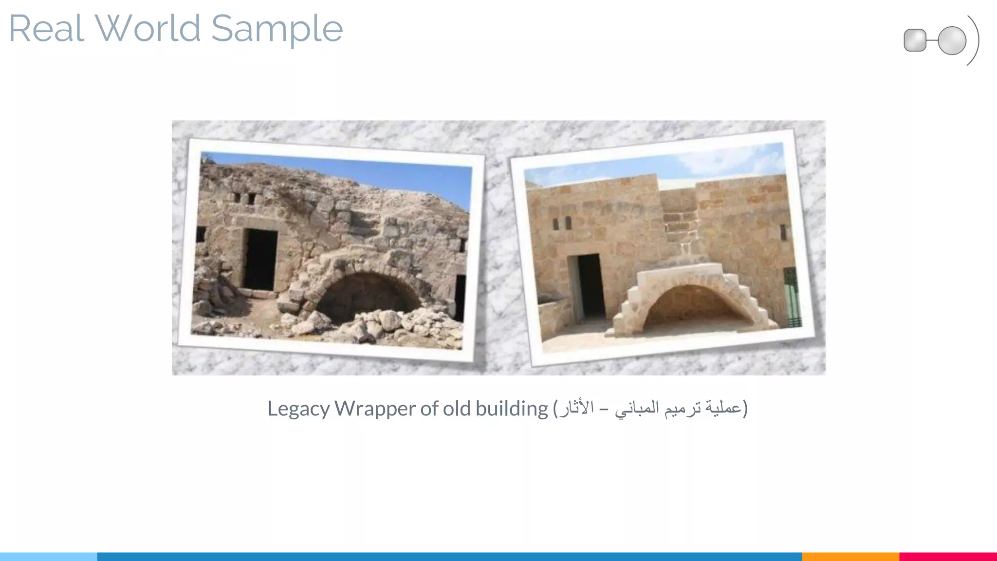 Real World Sample
Legacy Wrapper of old building ( ‫المباني‬ ‫ترميم‬ ‫عملية‬–‫األثار‬ )
 