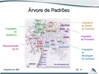 12 M-II
Árvore de PadrõesÁrvore de Padrões
Representação
de IA
Linguagens
de
Semântica
Linguagens
de Gestão
de Conteúdo
Linguagem
de Processos
Linguagens
de
Modelagem
de Software
Adaptado de: IBM
 
