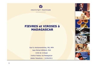 FIEVRES et VIROSES à
        MADAGASCAR




      Soa Fy Andriamandimby, MD, MPH
         Jean-Michel HERAUD, PHD
             Unité de virologie
       Institut Pasteur de Madagascar
       Atelier Paludisme – 12/04/2011


1
 