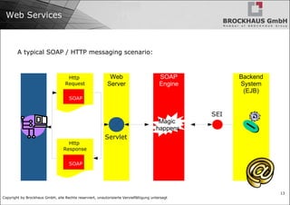 Web Services A typical SOAP / HTTP messaging scenario: SEI Servlet Http  Request SOAP Http  Response SOAP Magic  happens 
