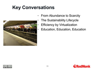 Key Conversations From Abundance to Scarcity The Sustainability Lifecycle Efficiency by Virtualization Education, Education, Education 