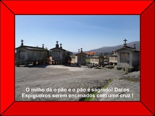 O milho dá o pão e o pão é sagrado! Daí os Espigueiros serem encimados com uma cruz ! 