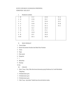 Soal UAS Kelas IV Semester 1 Bahasa Indonesia dan Kunci Jawaban | PDF