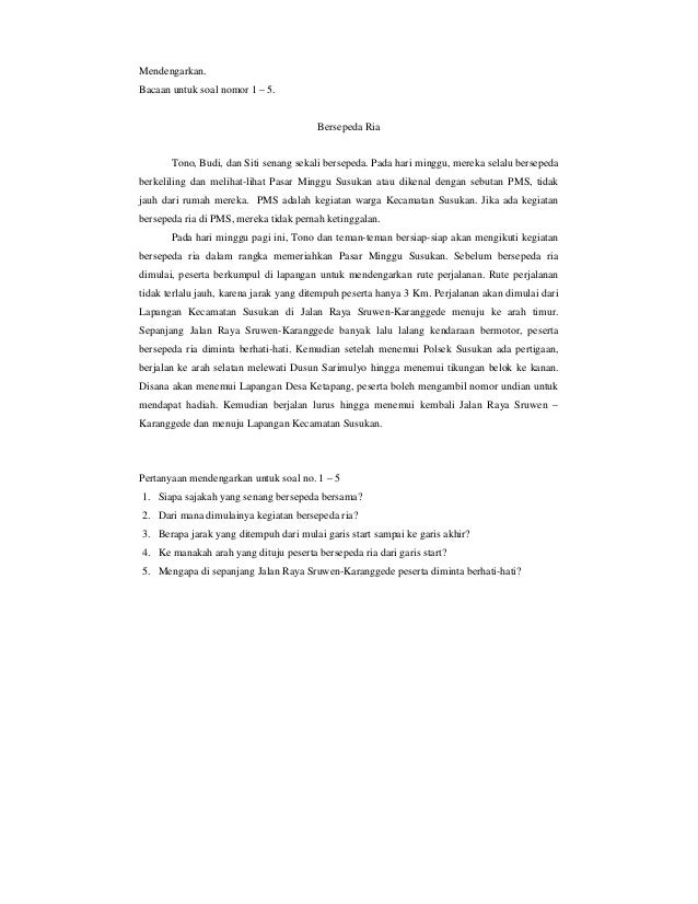 Soal Bahasa Indonesia Menjawab Pertanyaan Bacaan - Dunia Sosial