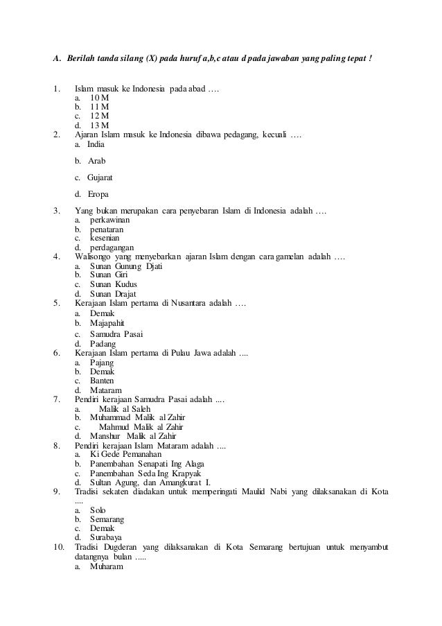 Soal dan jawaban tentang kerajaan islam di indonesia