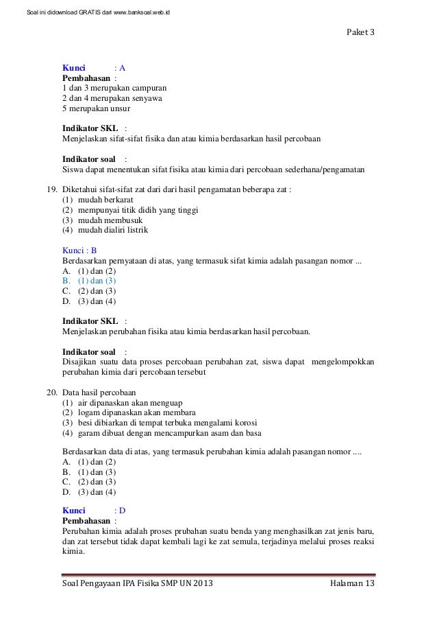 Soal dan pembahasan ujian nasional fisika smp 2013 paket 3