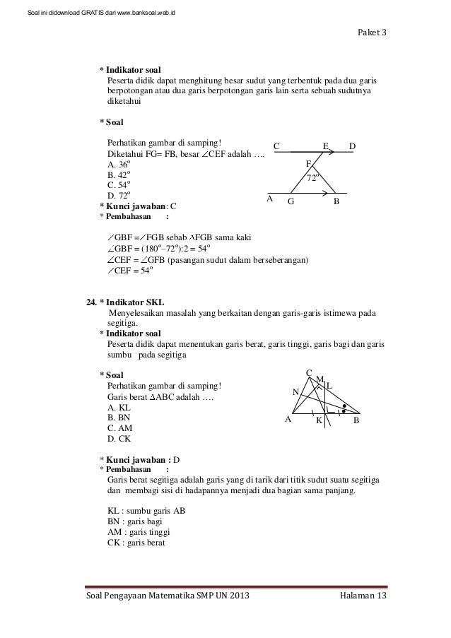 Soal dan pembahasan ujian nasional matematika Smp