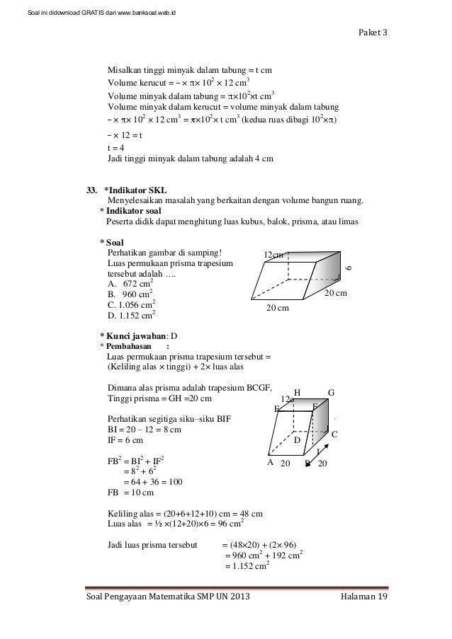 Soal dan pembahasan ujian nasional matematika Smp