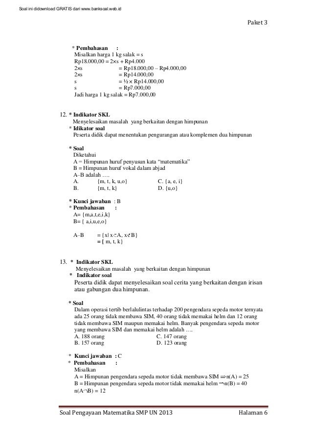 Soal dan pembahasan ujian nasional matematika Smp