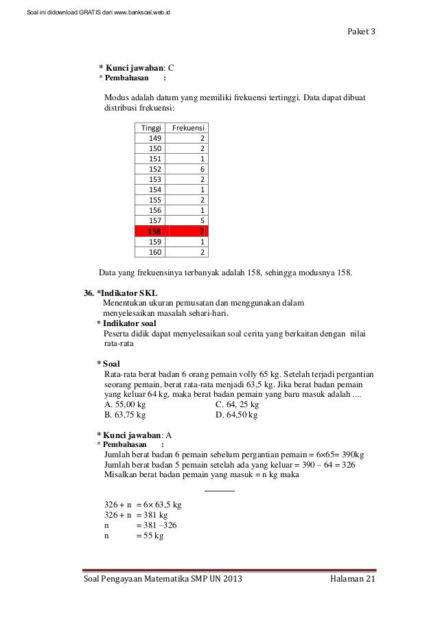 Soal Dan Pembahasan Ujian Nasional Matematika Smp 2013 Paket 3