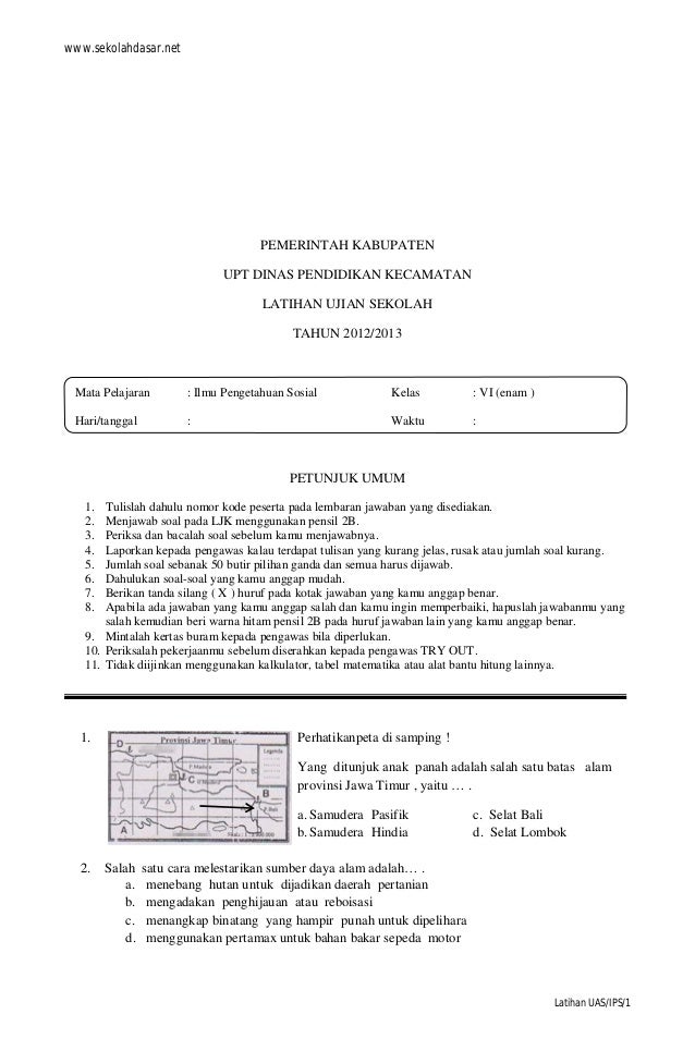 Soal latihan ujian sekolah ips sd