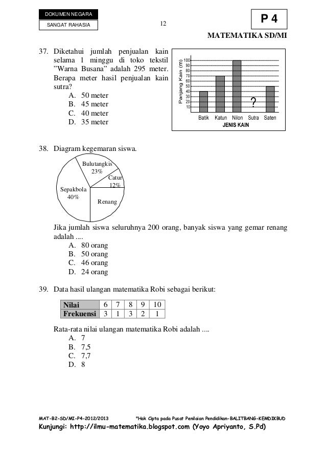 Soal un dan kunci jawaban matematika sd 2019 2019 Soal un dan kunci jawaban matematika sd 2019 2019