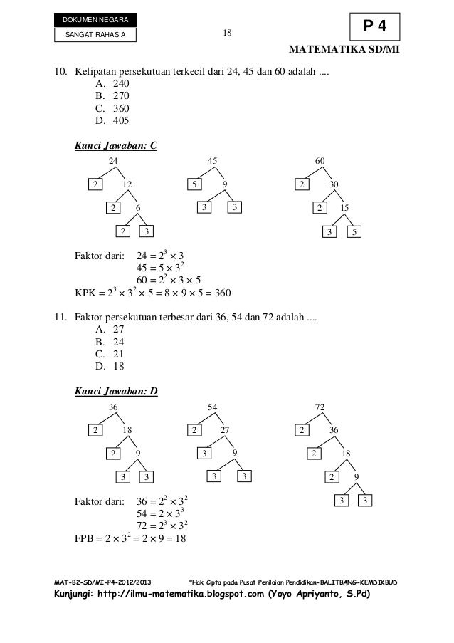 Soal un dan kunci jawaban matematika sd 2012 2013