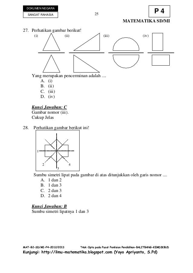 Soal un dan kunci jawaban matematika sd 2012 2013