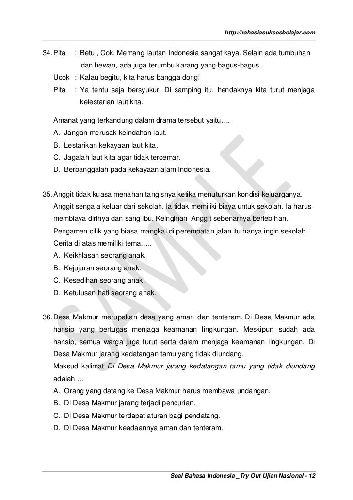  Soal Bahasa Indonesia UN SD 2019