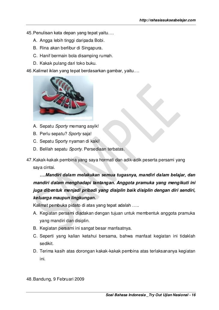 Soal un bahasa indonesia sd soal bahasa indonesia un sd 2012