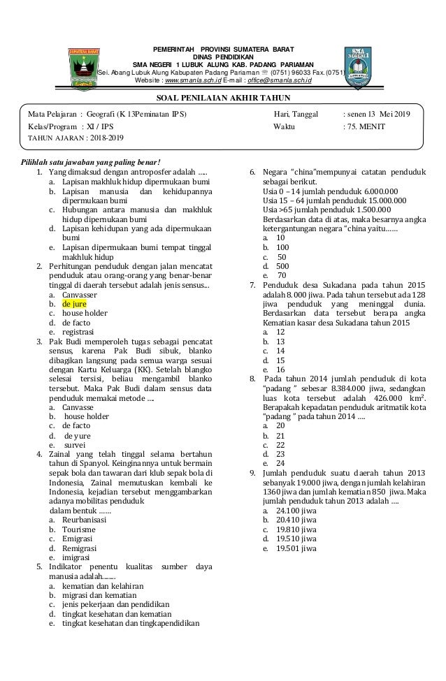 Soal Geografi Xi Peminatan