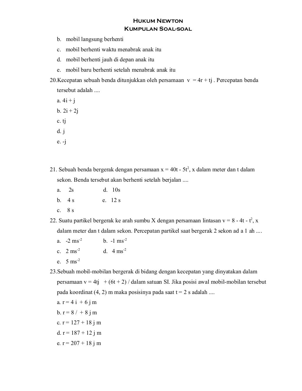 Kumpulan Soal-soal Hukum Newton