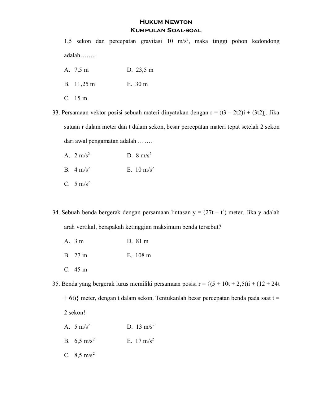 Kumpulan Soal-soal Hukum Newton