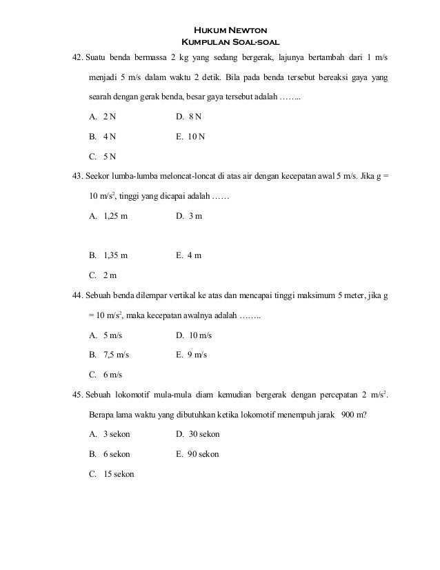 Kumpulan Soal-soal Hukum Newton