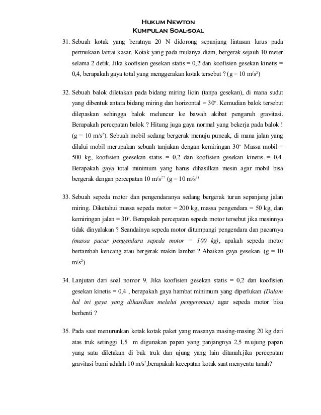 Kumpulan Soal-soal Hukum Newton