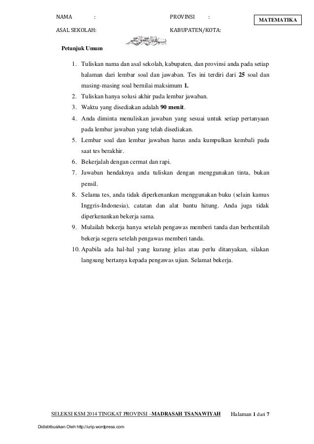 Kunci Jawaban Soal Ksm Matematika 2018 Kunci Masa Depan