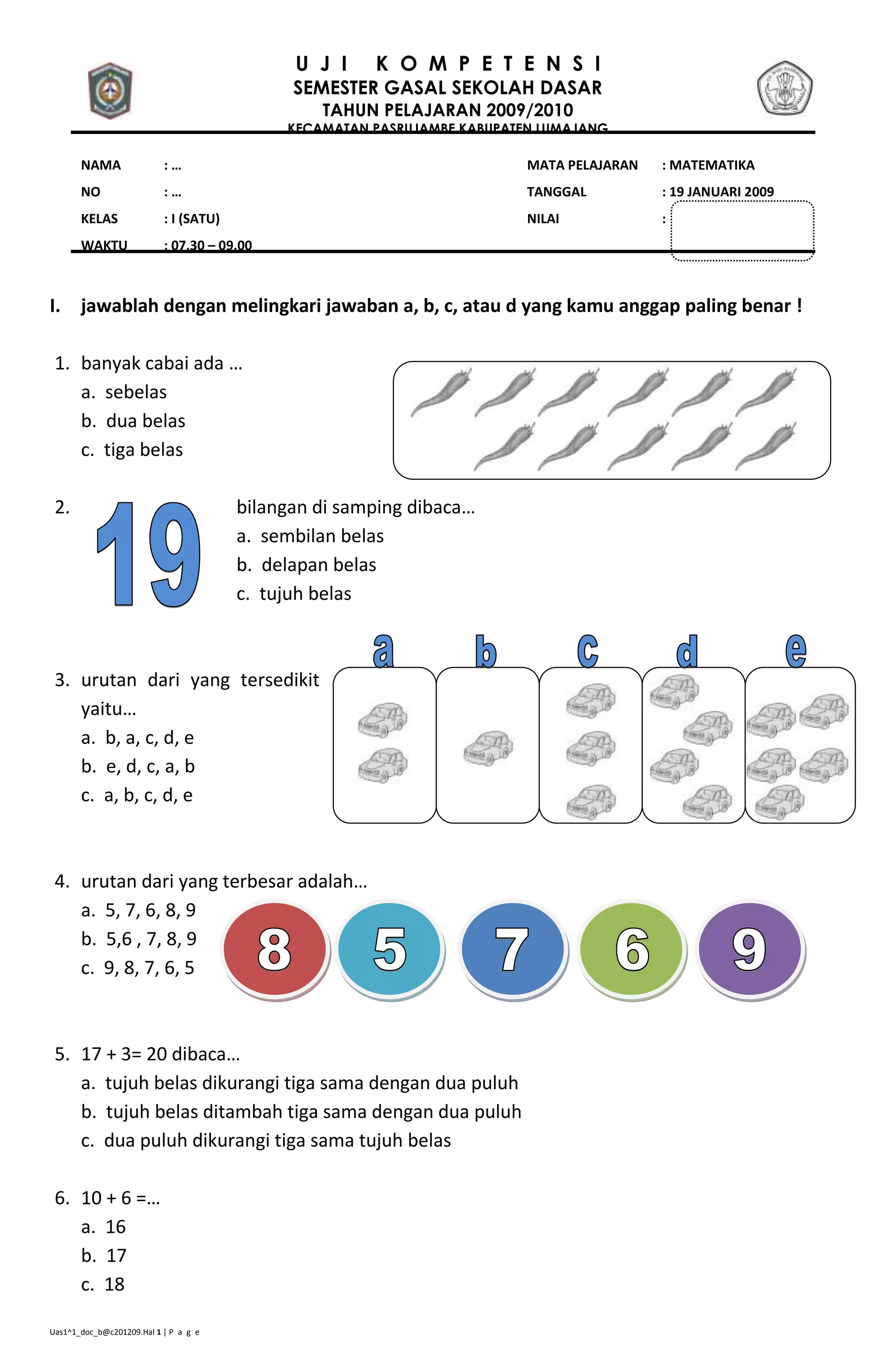 Soal Basic Math Soal matematika-1-12007 | DOCX