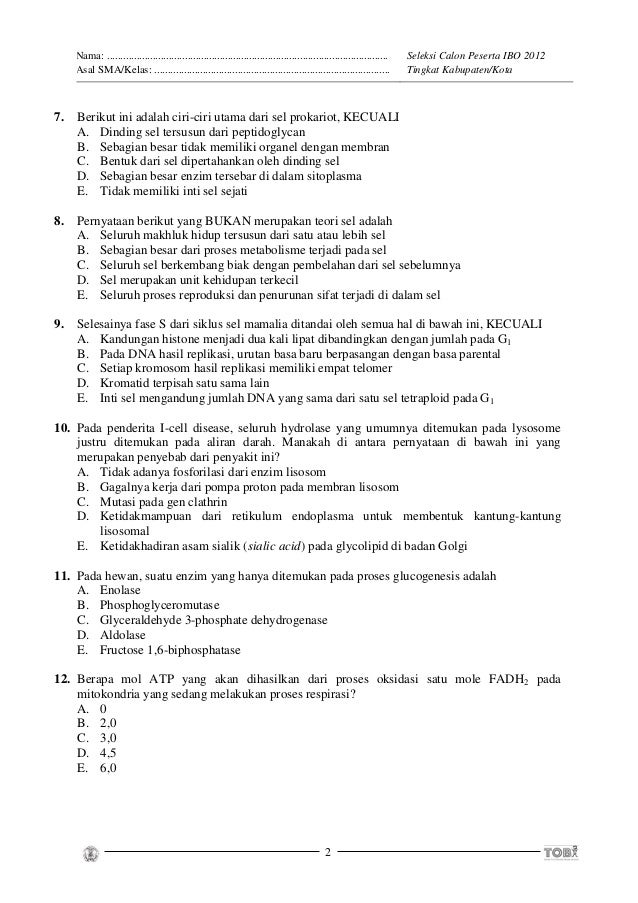 Soal Osn Biologi Sma Dan Pembahasannya Sebab Akibat 2012