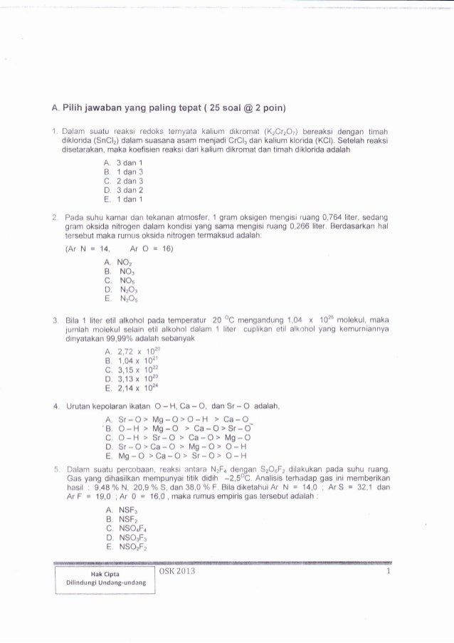 Soal osn kimia tingkat kabupaten tahun 2013