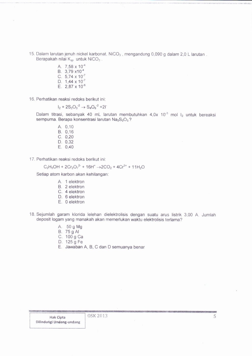 Soal osn kimia tingkat kabupaten tahun 2013
