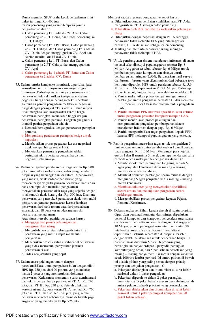 Contoh Soal Ujian Pengadaan Barang Dan Jasa Contoh Soal Contoh Soal Ujian Pengadaan Barang Dan Jasa Contoh Soal