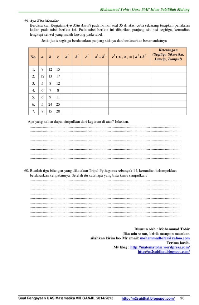 Soal Pengayaanuasmat8ganjil2014 Bymatematohircom