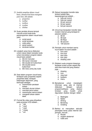 Masuk Basic Soal pra-uas (1) | DOC