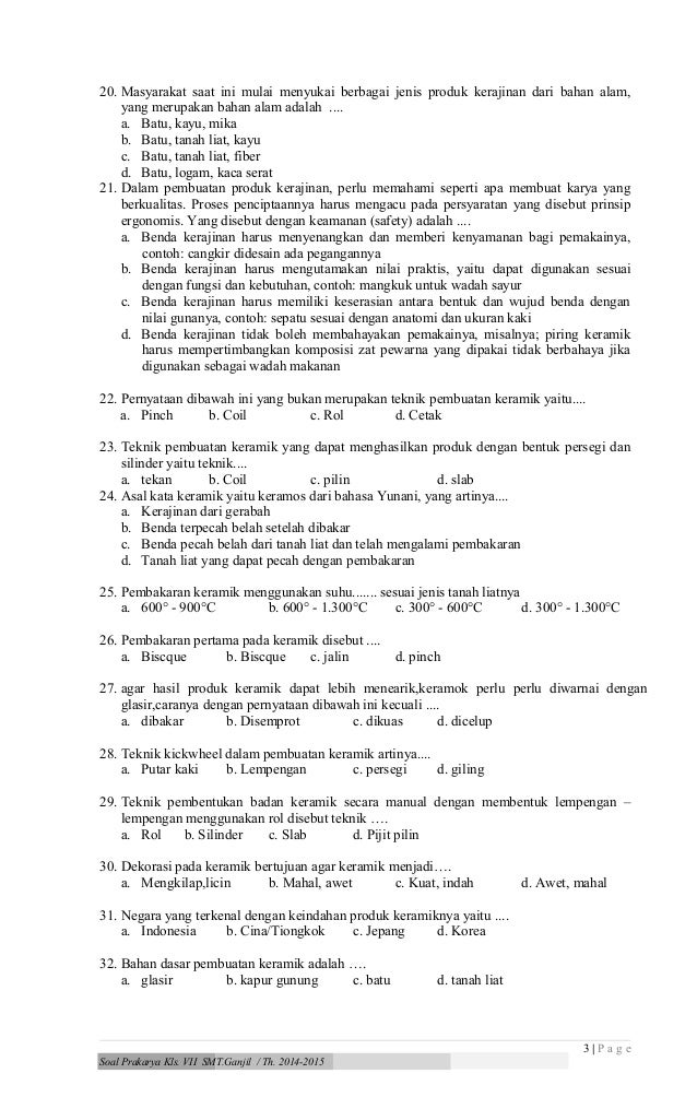 Soal prakarya kerajinan kls 7 2014