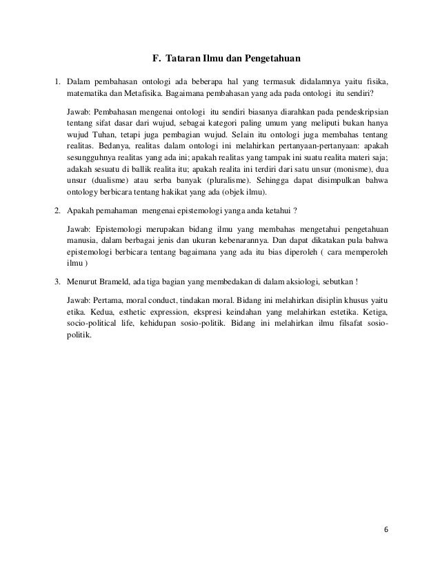 Contoh Soal Dan Jawaban Tentang Ontologi Epistemologi Dan