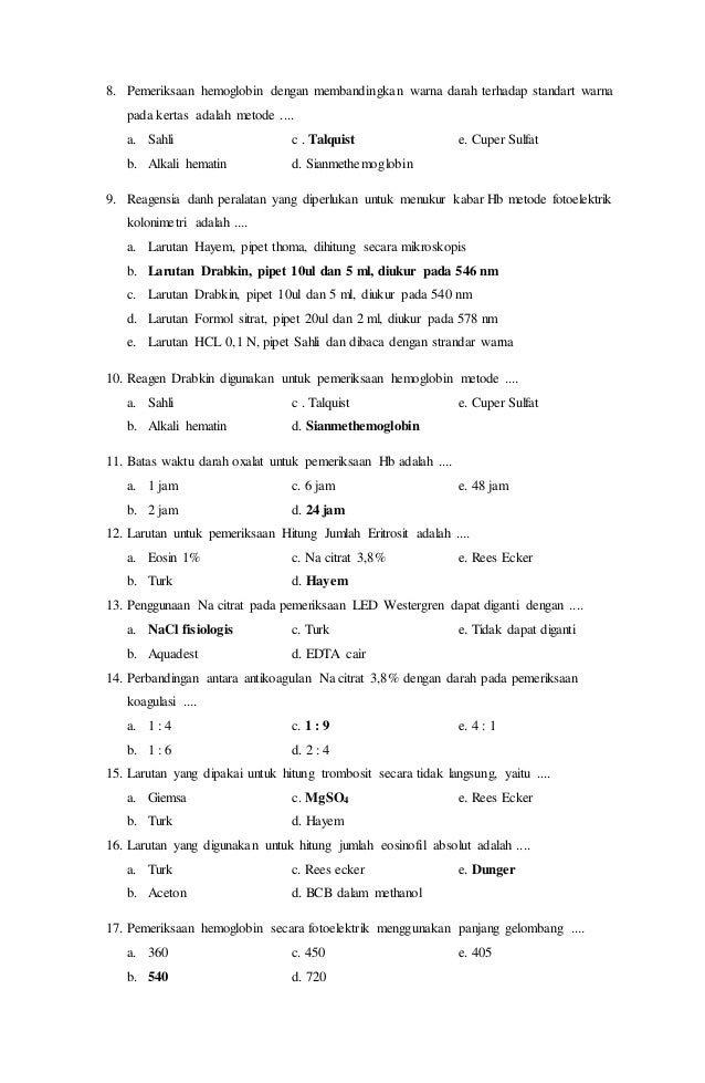 Soal Tes Kerja Analis Kesehatan