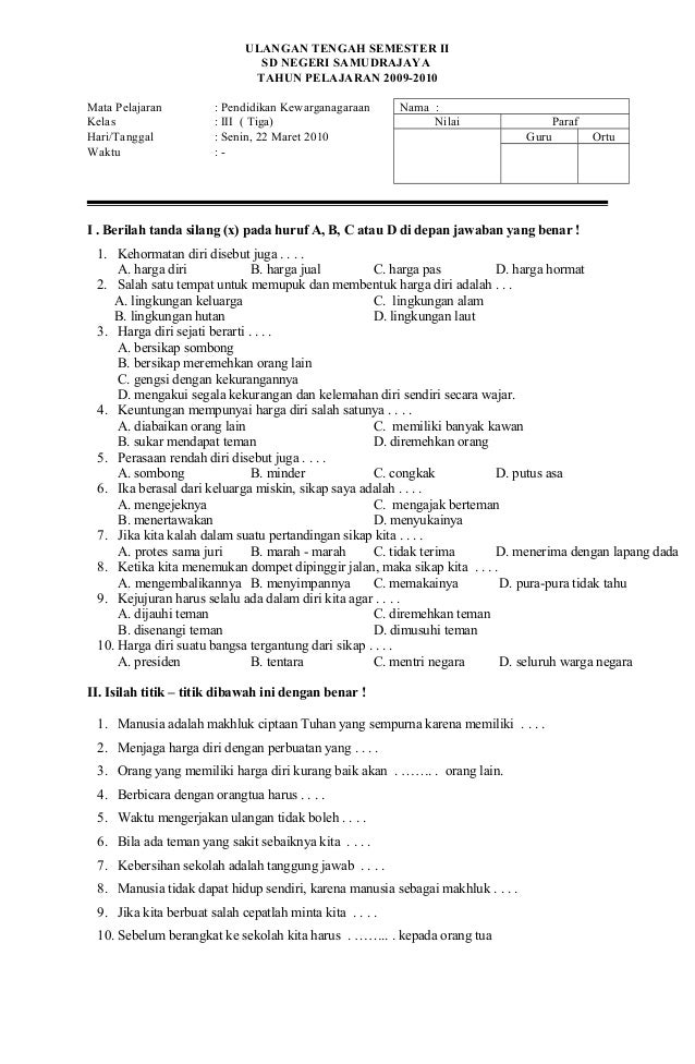 Soal soal kelas iii uts mid semester ii 0910 Soal soal kelas iii uts mid semester ii 0910
