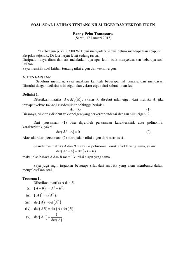 Soal Soal Latihan Tentang Nilai Eigen Dan Vektor Eigen