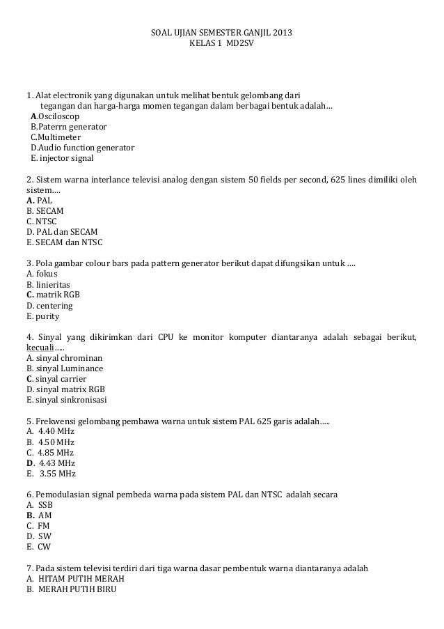 Soal Soal Md2sv Mengenal Sifat Sifat Dasar Signal Video