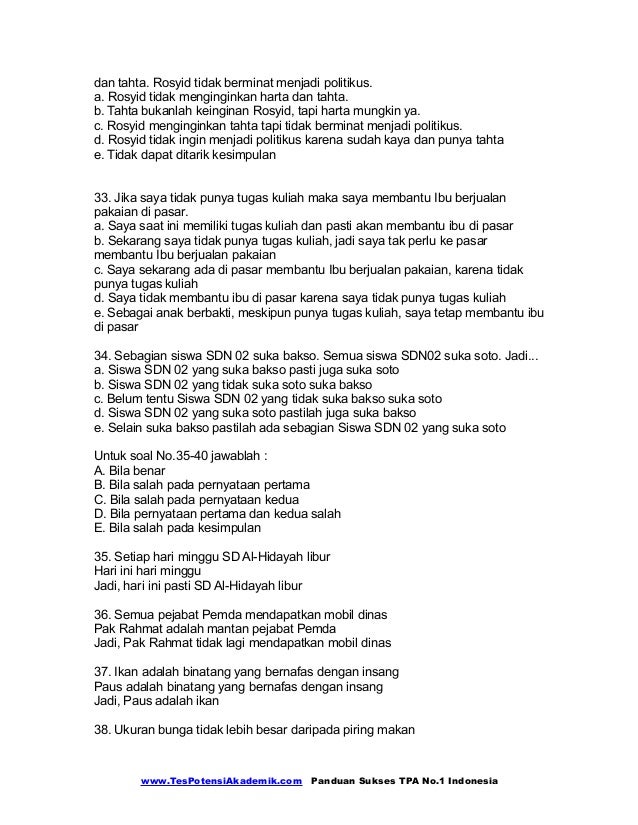 Contoh Soal Tpa Sbmptn Dan Pembahasan Edutore News