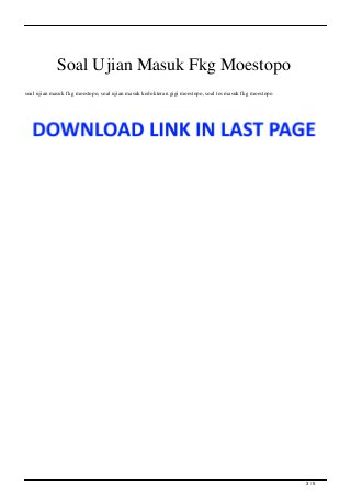 Soal Ujian Masuk Fkg Moestopo