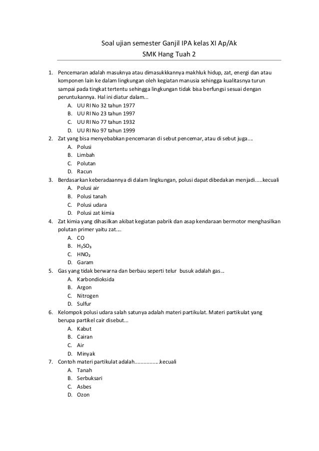 Contoh Soal Tentang Polusi - Materi Siswa