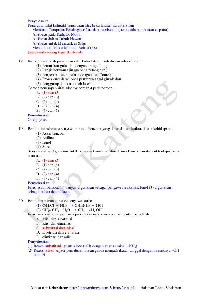 Contoh Soal Un Tentang Penerapan Sifat Koligatif Larutan Tahun 2019