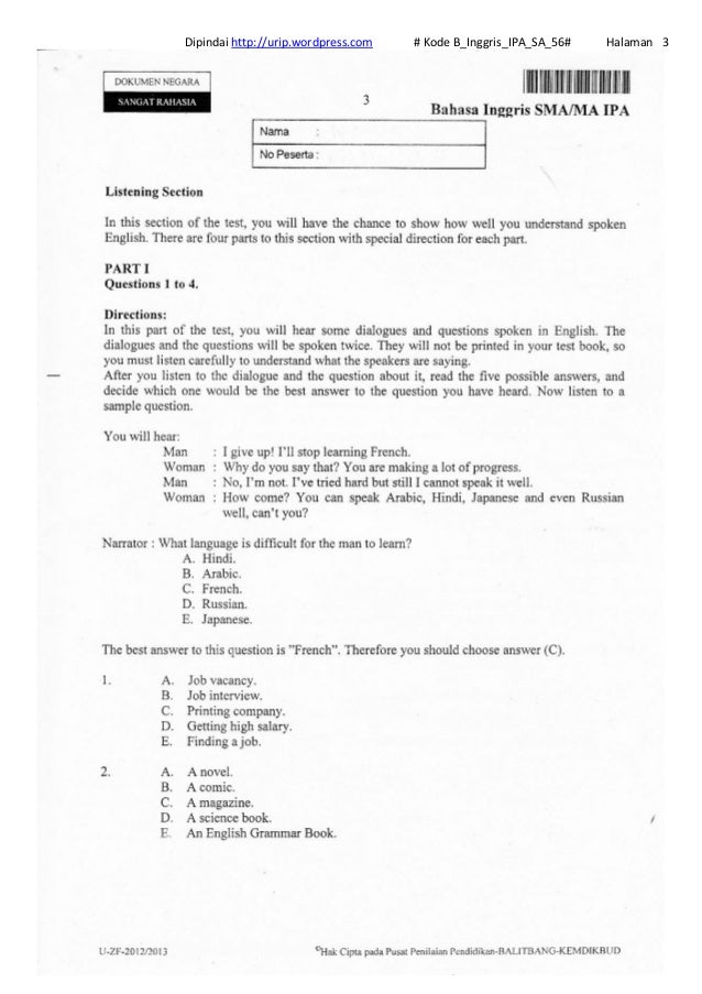 Soal Bahasa Inggris Kelas 8 Semester 2 Kurikulum 2013