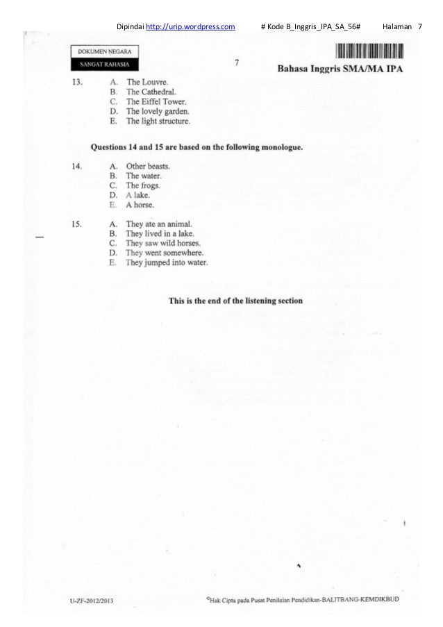 Kunci Jawaban Un Bahasa Inggris Listening Ipa Sma / 40
