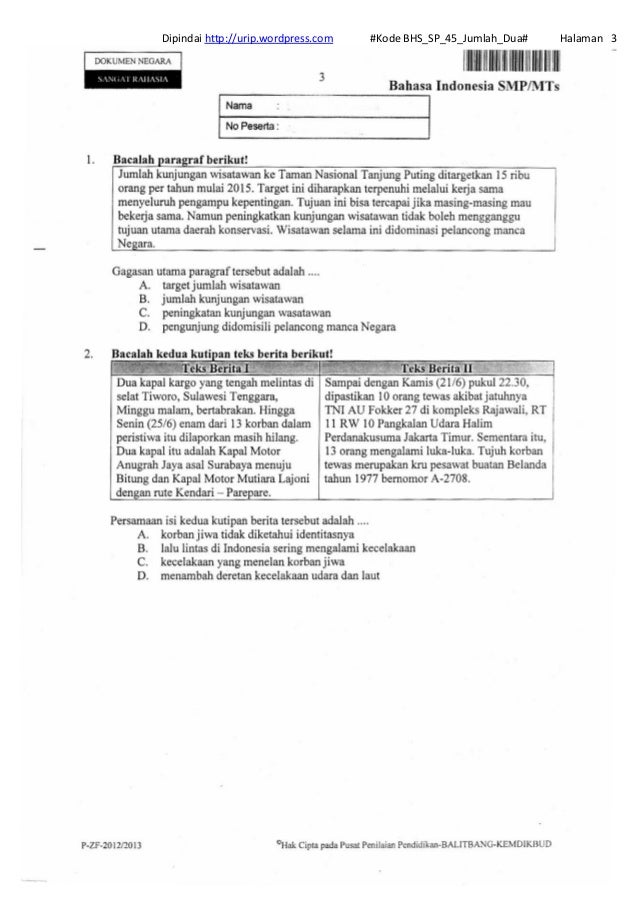 Soal Un Bahasa Indonesia Smp