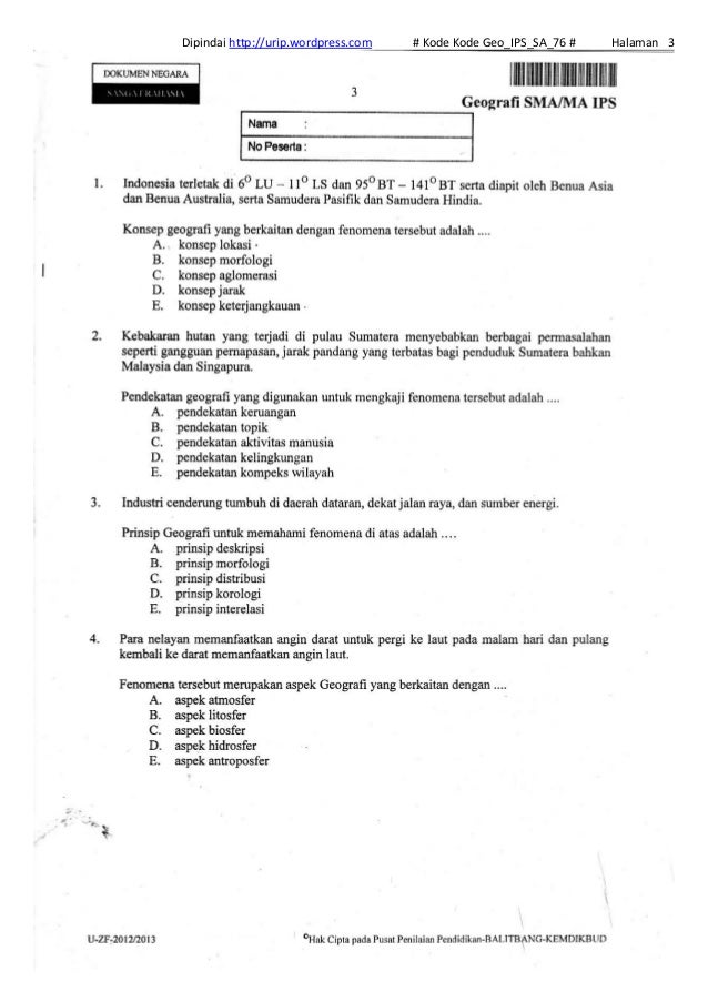 Soal Un Geografi Sma Ips 2013 Kode Geo Ips Sa 76